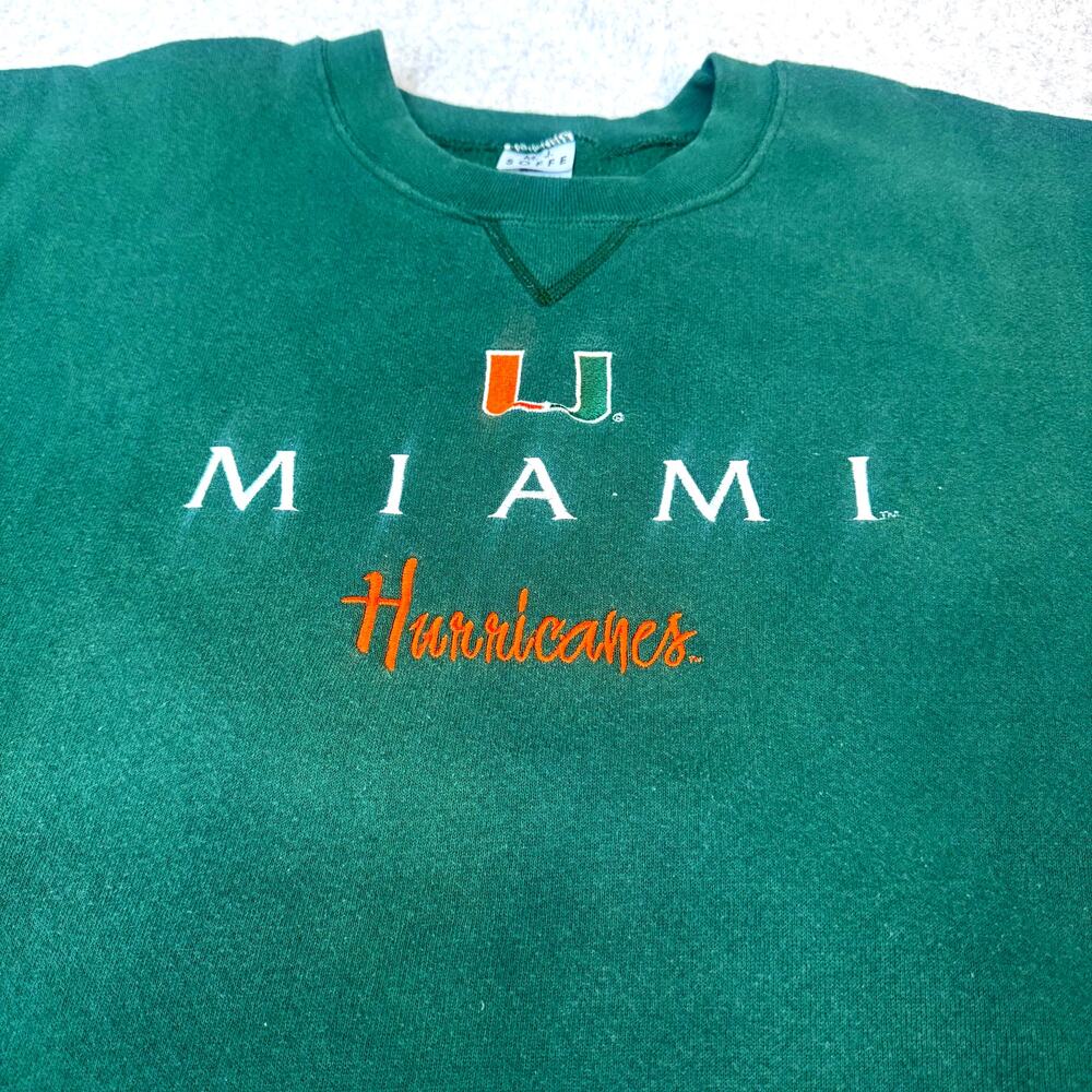 M.J. Soffe Vintage Green Univerity of Miami Hurricanes Sweathshirt Mens Size 4XT